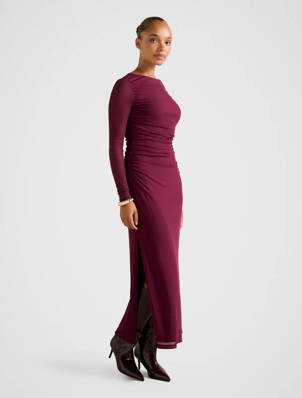 forever new  BRITTANY Gathered Mesh Midi Dress for Women | Best Price UAE